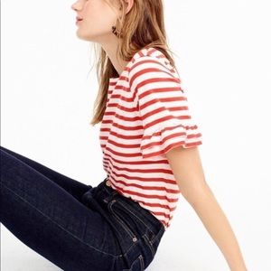 J. Crew Ruffle sleeve T-Shirt Red & White S